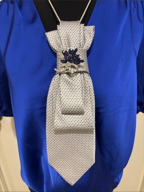 Silver & Royal Blue Statement Pendant Necktie Necklace